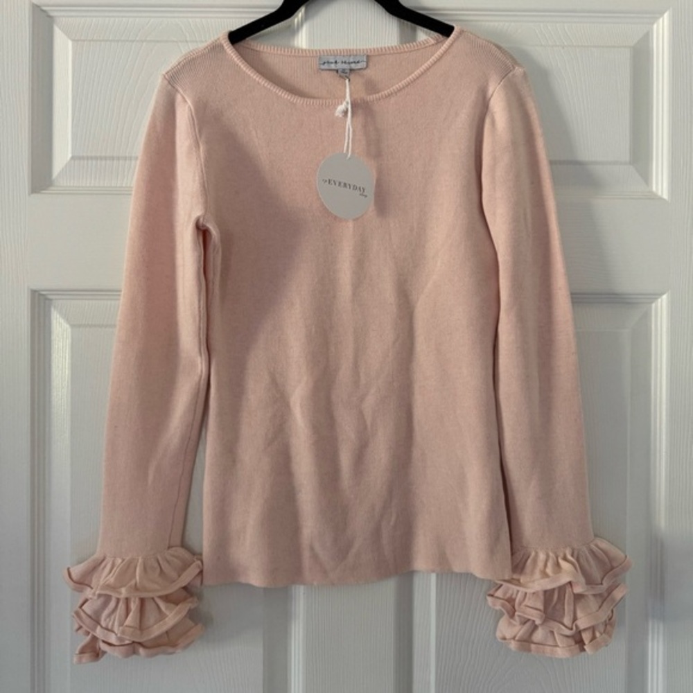 NEW Pink thread blush ruffle sleeve knitted top sweater
